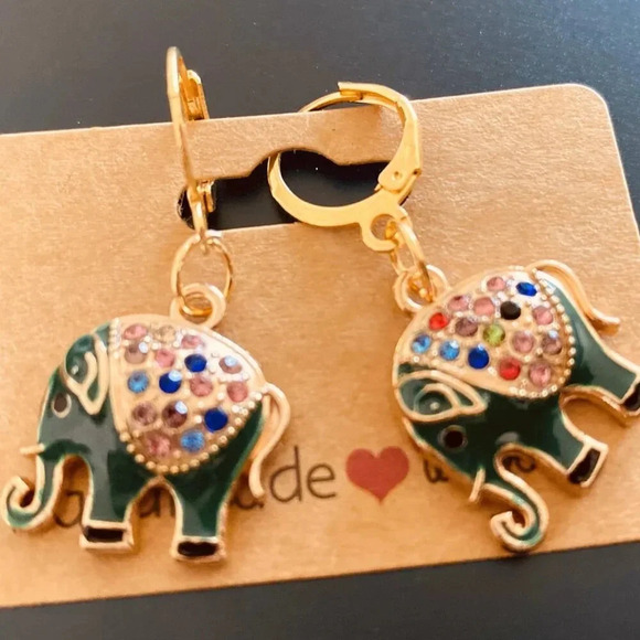 Cute and Colorful Sparkly Green elephant Rhinestone Women's Fashion earri… - Picture 2 of 2
